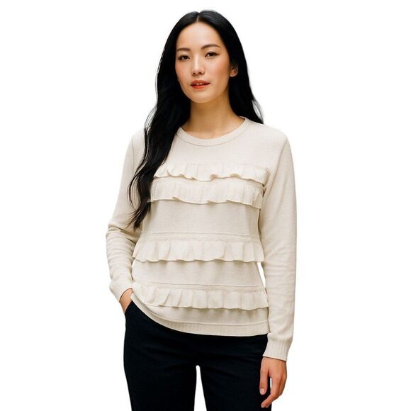 Authentic DVF Small Petite White Sweater Merino Wool Viscose Tiered Ruffles - Picture 1 of 15